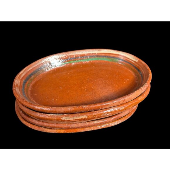 Vintage Tlaquepaque Pottery Oval Platter Bowl Plate 1940s Mexico Art 10" x 6.5" - Picture 9 of 9
